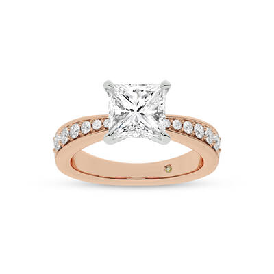 Rome Classic Pavé Set Princess Cut Lab Grown Diamond Engagement Ring | 18K Rose Gold 2 1/3 CT. TW.