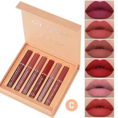 Non-stick Cup Long Lasting Matte Liquid Lipstick, 6 Counts/set Velvet Matt Finish Liquid Lip Gloss, Easy Coloring Lip Stick, ...