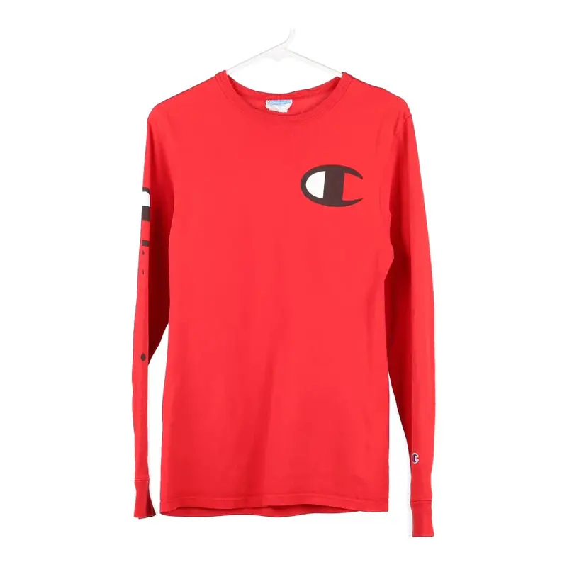 Champion Long Sleeve T-Shirt - Small Red Cotton