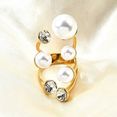 304 Stainless Steel & Cubic Zirconia & Plastic Cuff Rings for Women