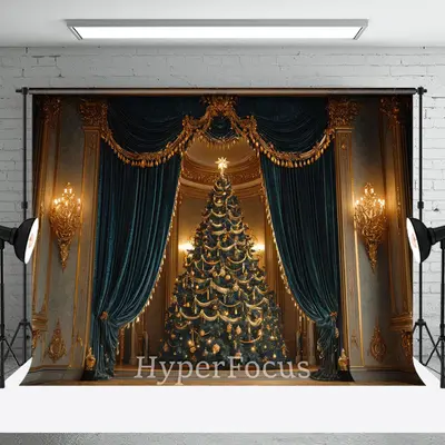 Luxury Gold Curtain Xmas Tree Christmas Vibe Backdrop - Aperturee