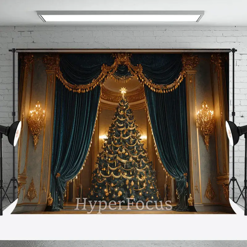 Luxury Gold Curtain Xmas Tree Christmas Vibe Backdrop - Aperturee