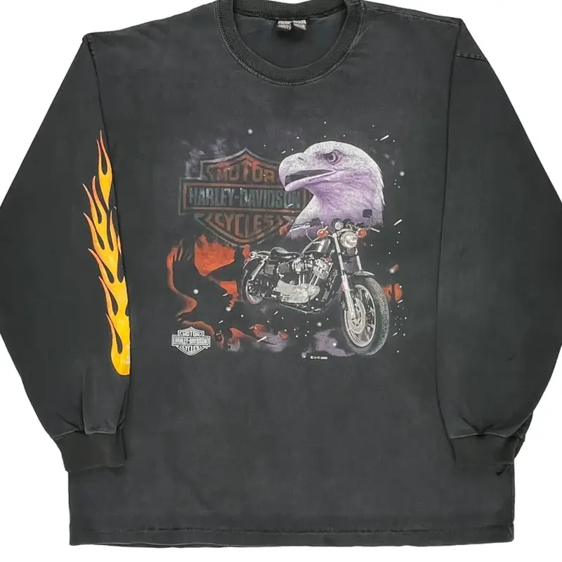 Harley Davidson Graphic Long Sleeve T-Shirt - 2XL Black Cotton