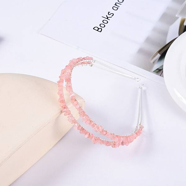 Double Row Cherry Quartz Glass Chip Hair Bands
