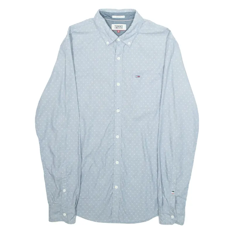 TOMMY HILFIGER Slim Fit Mens Shirt Blue Crazy Pattern Long Sleeve S