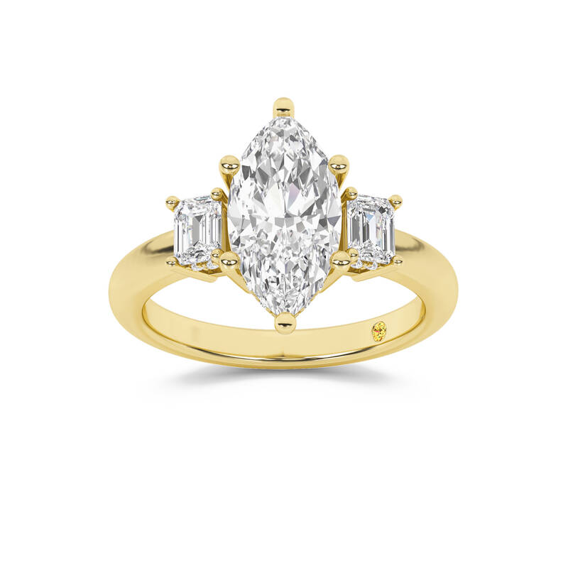 Seraphina Three Stone Hidden Halo Marquise Lab Grown Diamond Engagement Ring | 18K Yellow Gold 4 CT. TW.