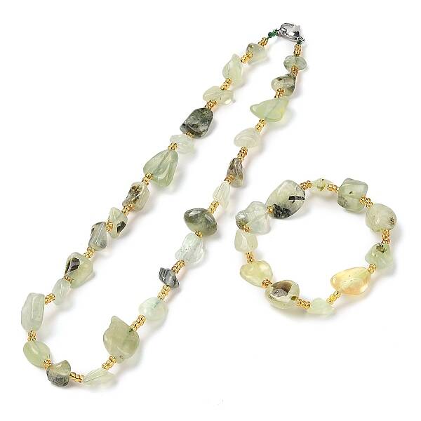 Natural Prehnite Chip Beads Bracelets & Necklaces Sets