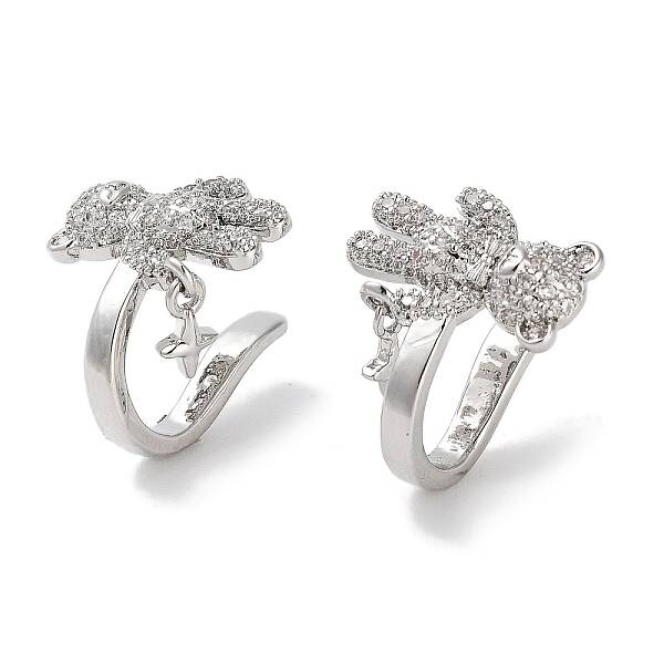 Bear & Star Brass Micro Pave Cubic Zirconia Cuff Earrings for Women