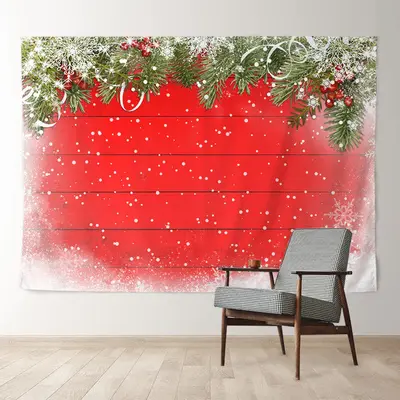 Aperturee Snow White Spots Pine Red Wall Christmas Backdrop