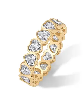 PAVOI 14k Gold Plated Bridal Eternity Rings for Women - Stackable Eternity Band with Heart Bezel Set - Cubic Zirconia Wedding...