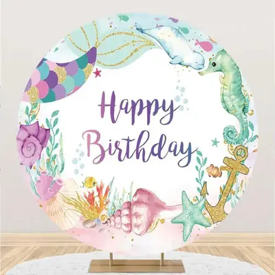Mermaid Seahorse Dolphin Benthos Circle Backdrop - Aperturee