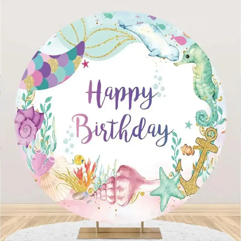 Mermaid Seahorse Dolphin Benthos Circle Backdrop - Aperturee