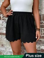 【 Plus Size】 Solid Shorts, Casual Black Comfy Stretchy Shorts for Daily Wear, Women's Bottoms for Summer, Womenswear