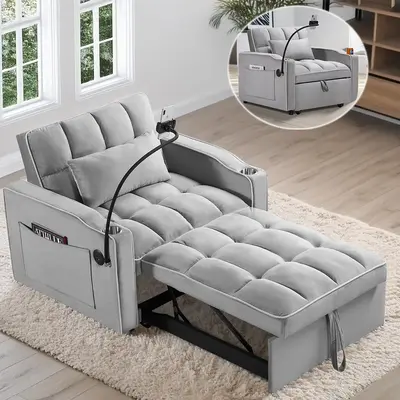 Convertible Sleeper Chair Sofa Bed Adjustable Pull Out Sleeper Chair Bed Multi-Pockets Folding Sofa Bed for Living Room Bedro...
