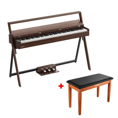 Donner OURA™ R300 Home Digital Piano - Walnut / Piano+Wooden Two Seated Bench
