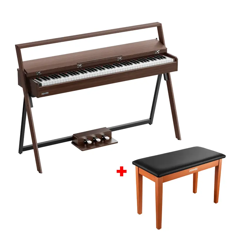 Donner OURA™ R300 Home Digital Piano - Walnut / Piano+Wooden Two Seated Bench