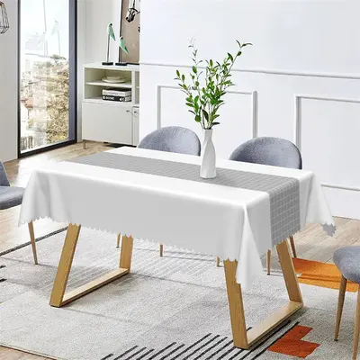 Modern White Grey Plaid Lines Rectangle Tablecloth - Aperturee