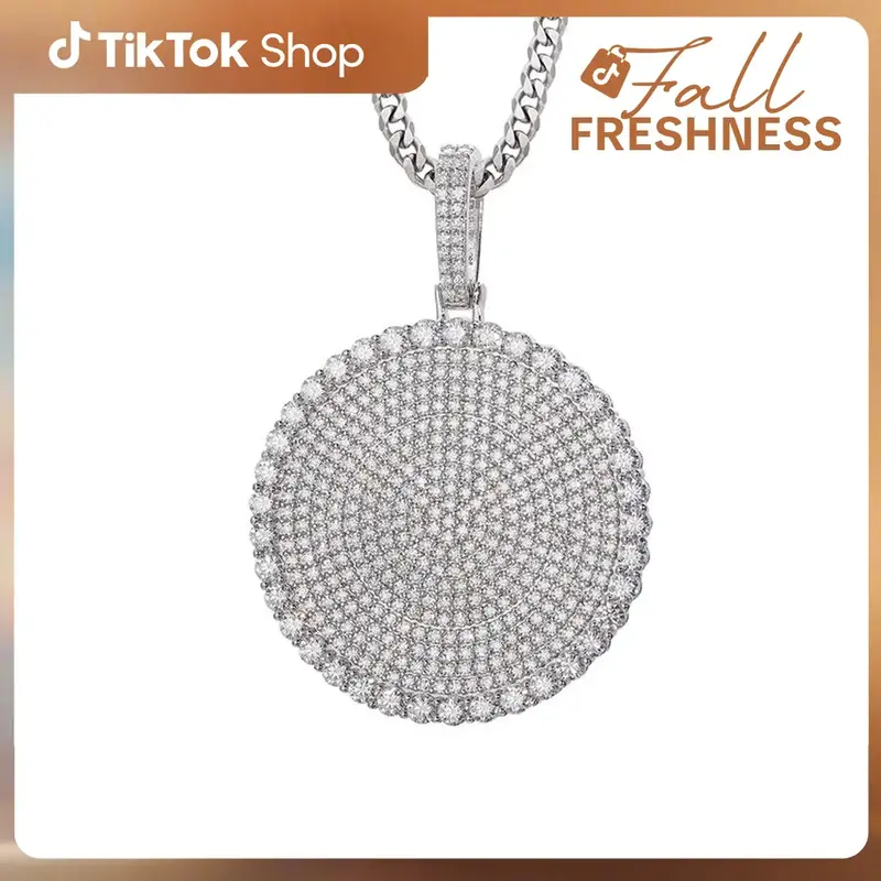 【#P159】UCCIYO 925 Sterling Silver Synthetic Moissanite Pendant Necklace, Round Pendant for Men and Women Hip Hop Jewelry ...