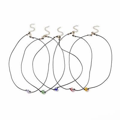 5Pcs 5 Color Lampwork Evil Eye Round Beaded Pendant Necklaces Set with Waxed Polyester Cord for Women