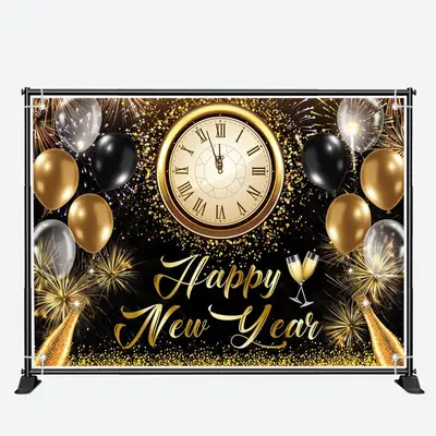 Twelve Clock Black Gold Glitter New Year Backdrop - Aperturee