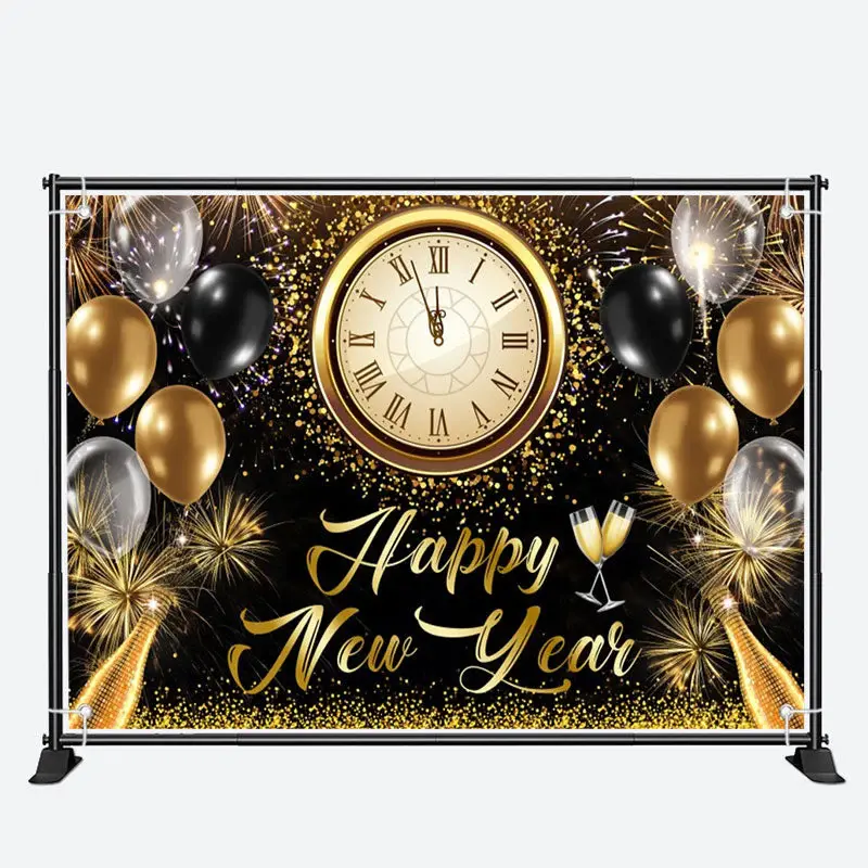 Twelve Clock Black Gold Glitter New Year Backdrop - Aperturee