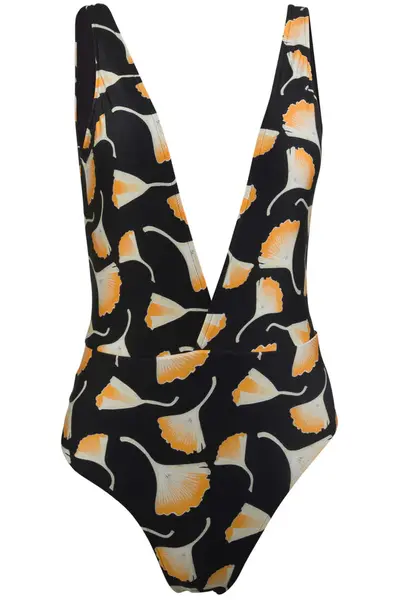 Jacky Deep Plunge One Piece Swimsuit - Ginkgo Black | Size: Medium