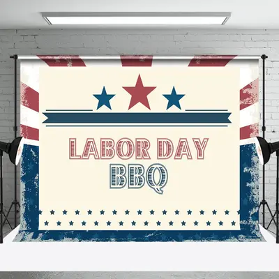 Retro Red Blue Stars Labor Day Bbq Party Backdrop