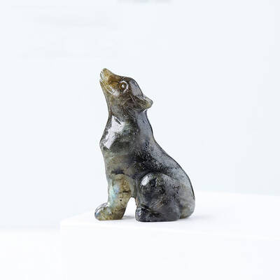 Natural Labradorite Carved Healing Wolf Figurines