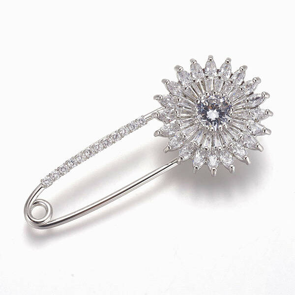 Brass Micro Pave Cubic Zirconia Safety Brooch