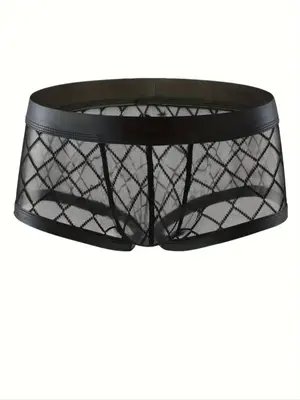 Men's Argyle Print Sheer Sexy Boxer Brief, Breathable Comfortable Underwear for Daily Wear, Sexy Underwear for Men