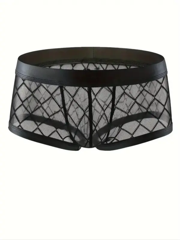 Men's Argyle Print Sheer Sexy Boxer Brief, Breathable Comfortable Underwear for Daily Wear, Sexy Underwear for Men