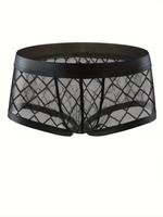 Men's Argyle Print Sheer Sexy Boxer Brief, Breathable Comfortable Underwear for Daily Wear, Sexy Underwear for Men
