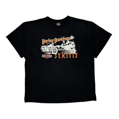 St. Kitts Harley Davidson Graphic T-Shirt - 2XL Black Cotton