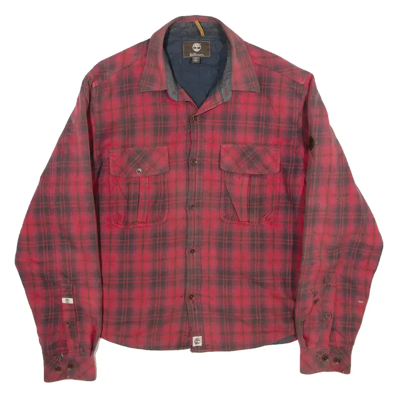 TIMBERLAND Regular Fit Mens Shirt Red Plaid Long Sleeve M