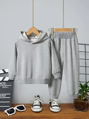 Toddler Boy's Solid Long Sleeve Hoodie & Elastic Waist Pants Two-piece Set, Casual Hooded Sweatshirt & Jogger Pants for Fall ...