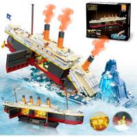 Titanic Building Set with LED Light, 1883 PCS 2-in-1 Titanic Ship Model, Glacier Display Stand, Fun Building Brick Toy for Ki...