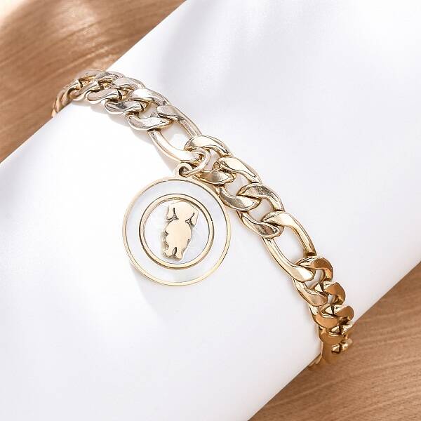 304 Stainless Steel Flat Round with Girl Charm Bracelets