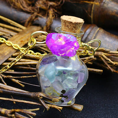 Natural Fluorite Chips Perfume Bottle Necklace