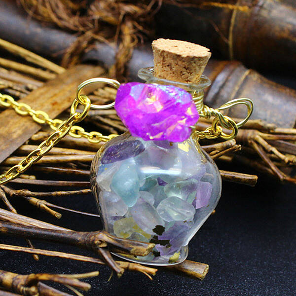 Natural Fluorite Chips Perfume Bottle Necklace