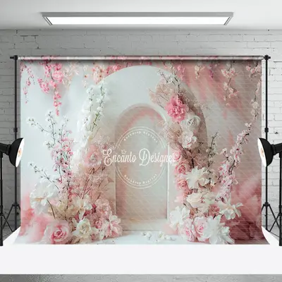 Romantic White Pink Arch Floral Wedding Backdrop