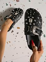 Women's Fashionable Punk Style Rhinestone Decorated Slides, Casual Comfortable Flat Platform Slippers for Beach, Female All-m...