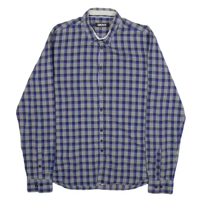 DKNY Mens Shirt Blue Check Long Sleeve L
