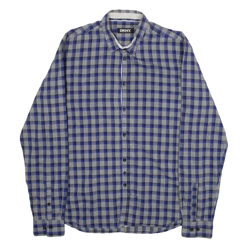 DKNY Mens Shirt Blue Check Long Sleeve L