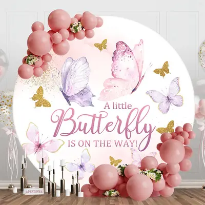 Cute Butterfly Round Backdrop For Baby Shower Party - Aperturee