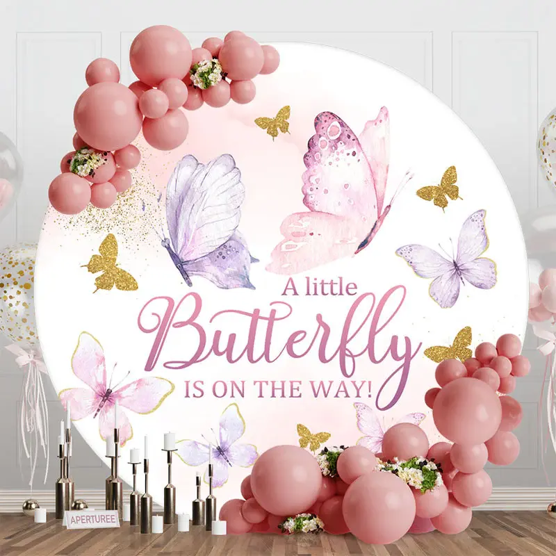 Cute Butterfly Round Backdrop For Baby Shower Party - Aperturee