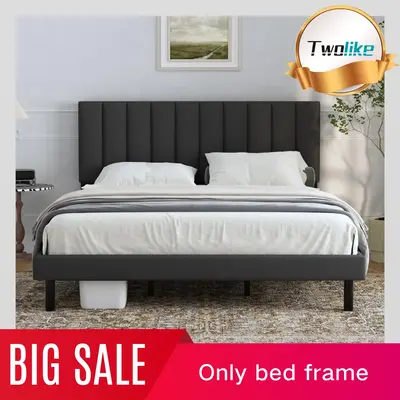 Queen King Size Bed Upholstered Platform Bed Frame with Headboard [No Mattress], Under Bed Storage, Easy Assembly