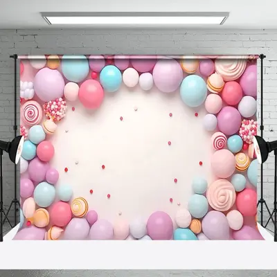 Aperturee Colorful Balloon Candyland Cake Smash Photo Backdrop, 3X2FT(1MX0.6M), 14 USD, birthday cake smash backdrops, NYHD1I...