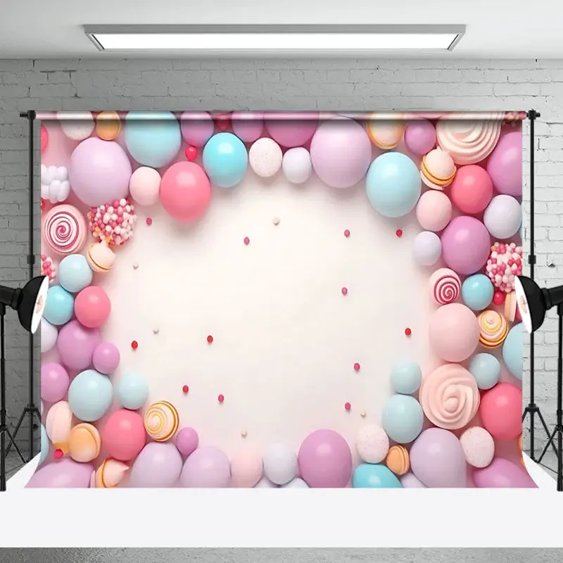 Aperturee Colorful Balloon Candyland Cake Smash Photo Backdrop, 3X2FT(1MX0.6M), 14 USD, birthday cake smash backdrops, NYHD1I...