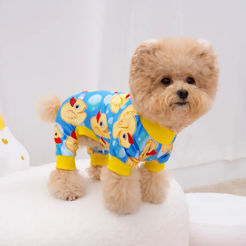 XPUDAC 4 Pieces Duckie & Strawberry Pattern Pet Pajamas Cozy Breathable Sleepwear for Dogs Cats Christmas Gift Soft Stretchy ...