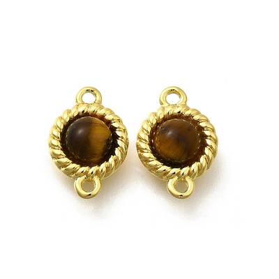 Brass Pave Natural Tiger Eye Half Round Links Connector Charms